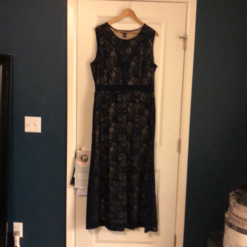 Navy lace floor length dress